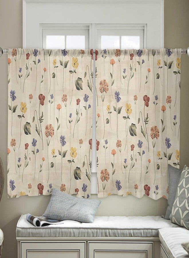 Futuregrace Semi Sheer Curtains 45 inch Length, Retro Small Floral Window Treatments Curtains,Light Filter Curtains Rod Pocket Drapes for Living Room Bedroom,2 Panels - Image 5